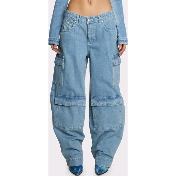 The Ragged Priest Denim - Dolls Kill The Ragged Jeans Priest Balloon Cargo Pants 28 X 28" Baggy Streetwear